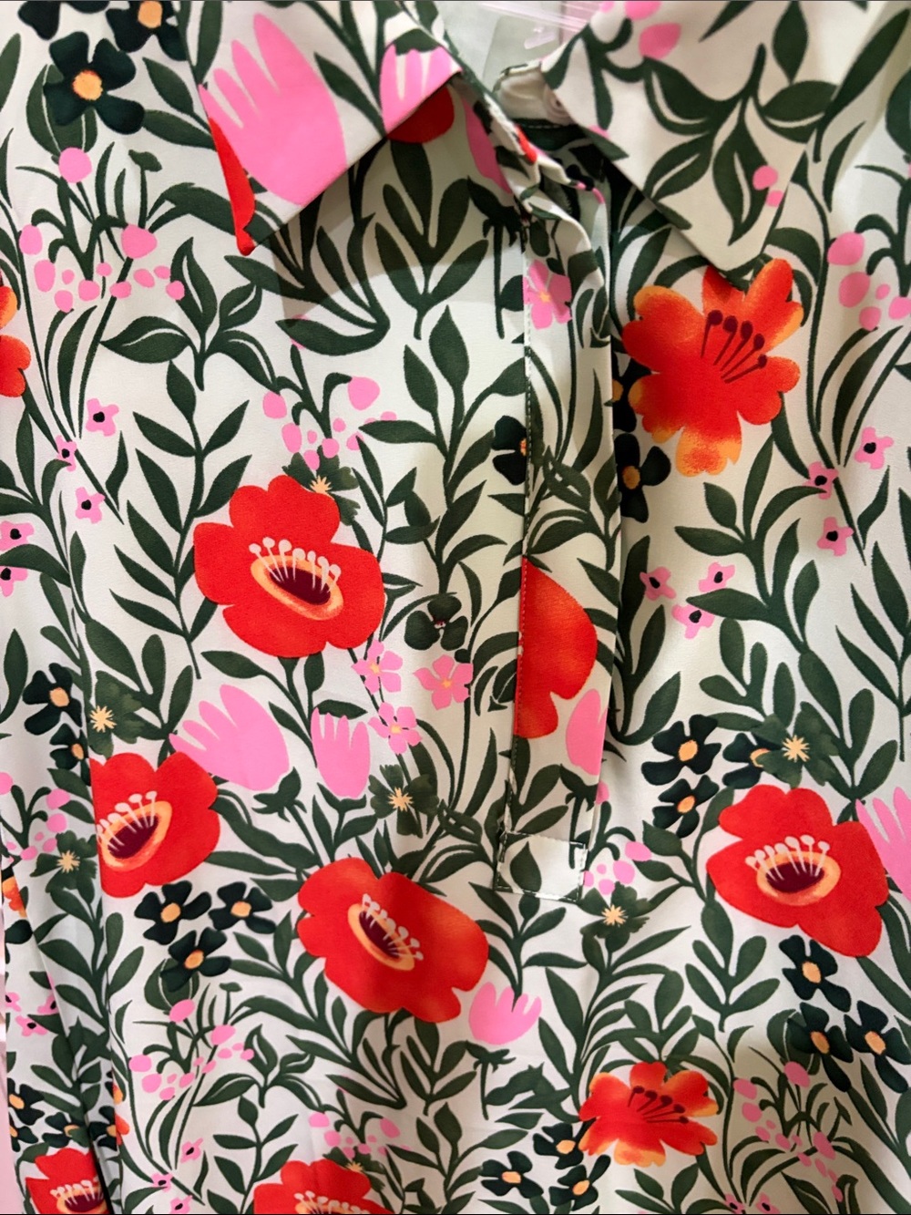 English Factory Button-Front Dress iMint Green with Red & Pink Blooms. NWT - Picture 3 of 4